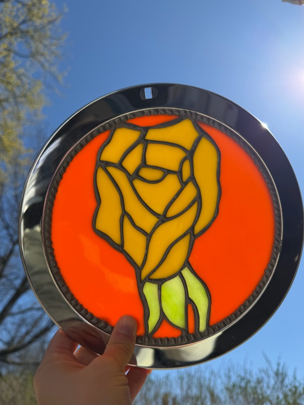 Vintage Yellow Rose Stained Glass Suncatcher